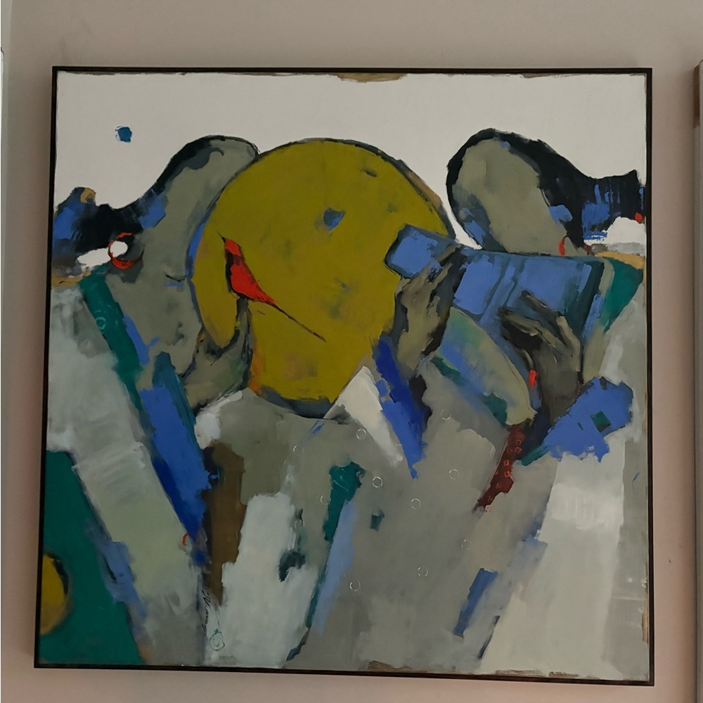 Contemporary Art Painting with Blue and Yellow Tones